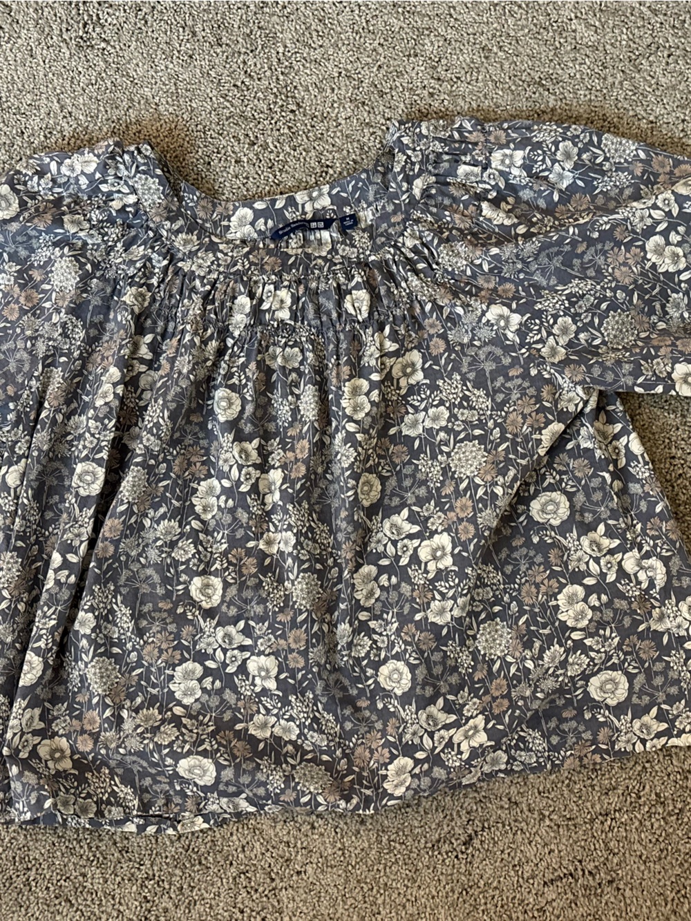 Uniqlo Blue Floral Puff-Sleeve Blouse